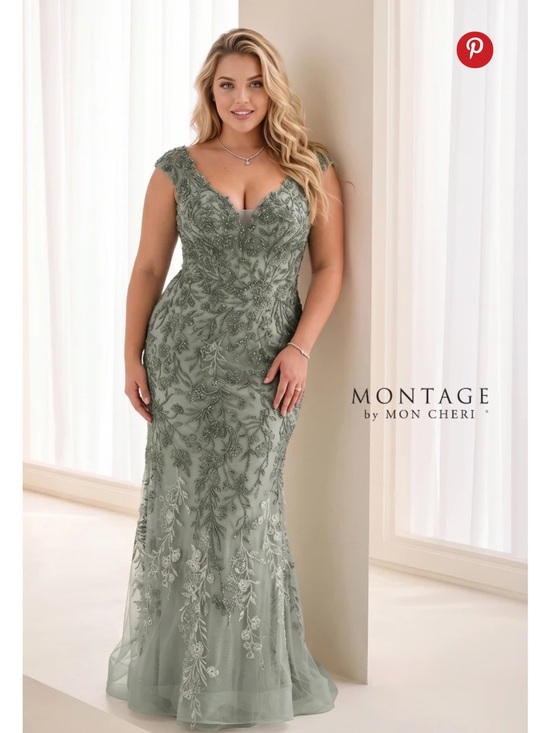 Montage by Mon Cheri Dresses & Skirts - Montage by Mon Cheri Sage Embroidered V-Neck Maxi Gown. Mother of Bride